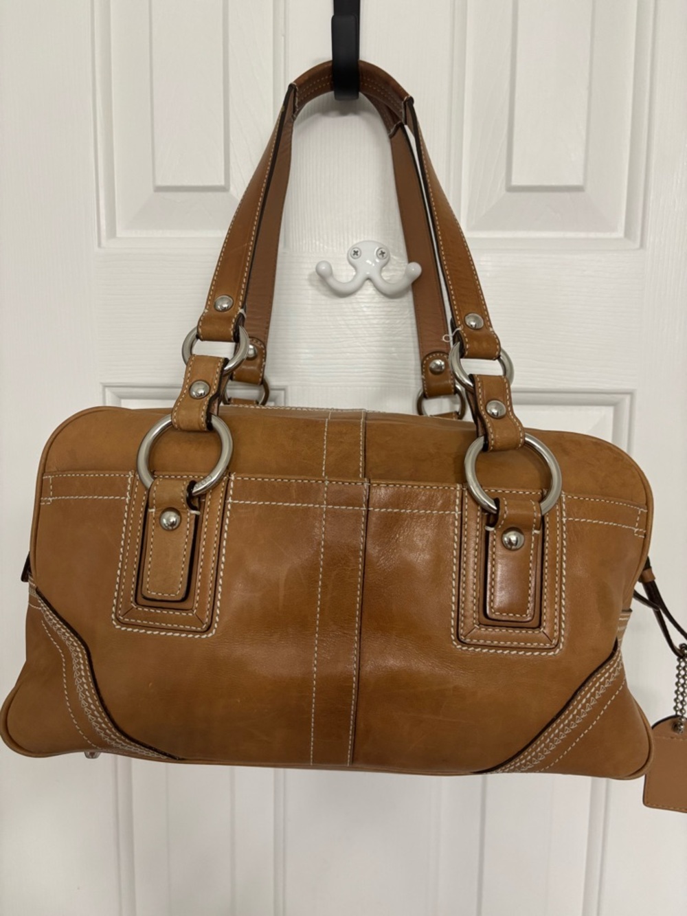 Coach Saddle Brown Leather Shoulder Bag with Silver Hardware